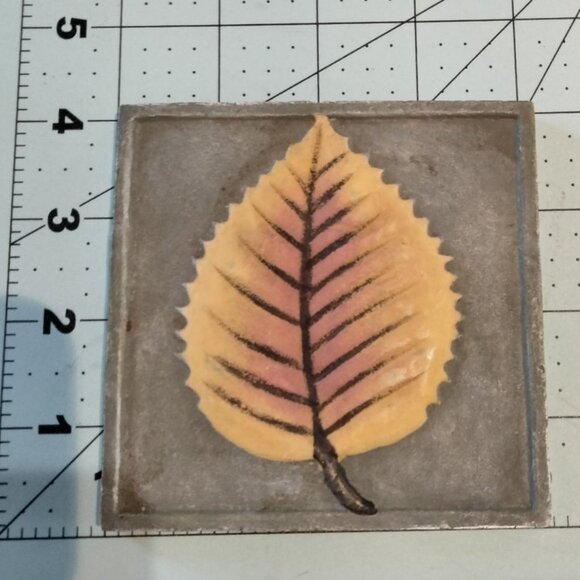 Autumn Leaf Design Coaster Trivet Fall Elm 4x4 inch - Picture 2 of 4